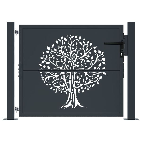 vidaXL Garden Gate Anthracite 100x75 cm Steel Tree Design