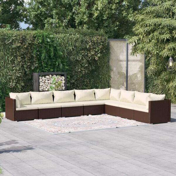 vidaXL 8 Piece Garden Lounge Set with Cushions Poly Rattan Brown