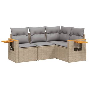 vidaXL 4 Piece Garden Sofa Set with Cushions Beige Poly Rattan