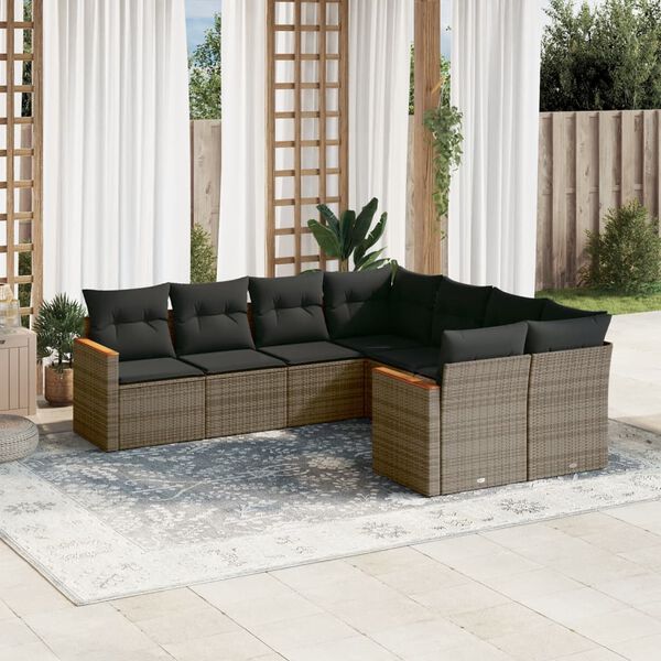 vidaXL 8 Piece Garden Sofa Set with Cushions Grey Poly Rattan