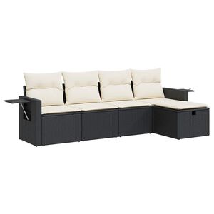 vidaXL 5 Piece Garden Sofa Set with Cushions Black Poly Rattan