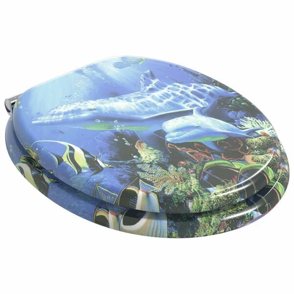 vidaXL WC Toilet Seats 2 pcs with Soft Close Lids MDF Dolphins Design