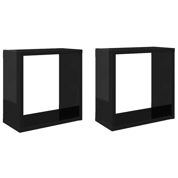 vidaXL Wall Cube Shelves 2 pcs High Gloss Black 30x15x30 cm