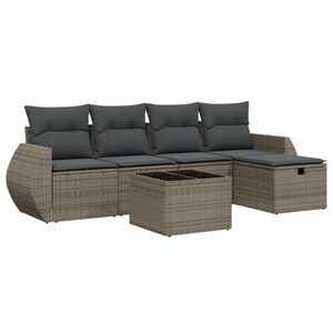vidaXL 6 Piece Garden Sofa Set with Cushions Grey Poly Rattan