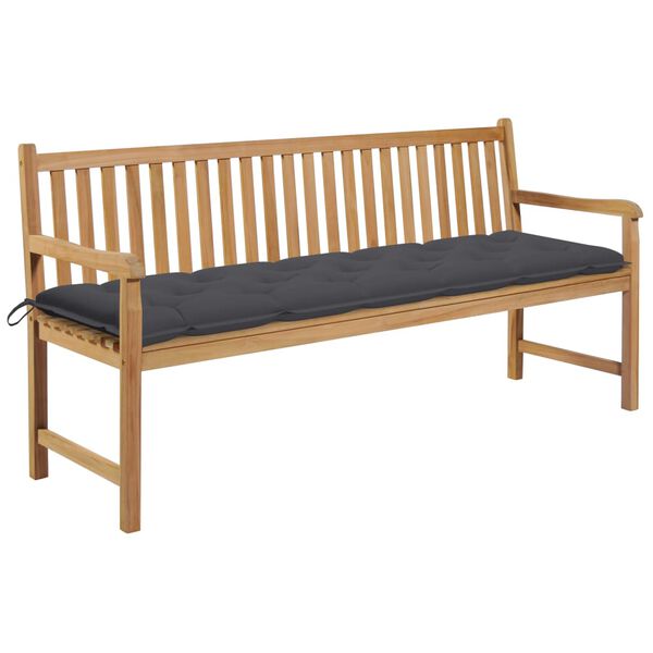 vidaXL Garden Bench with Anthracite Cushion 175 cm Solid Teak Wood