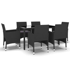 vidaXL 7 Piece Garden Dining Set Poly Rattan and Tempered Glass Black
