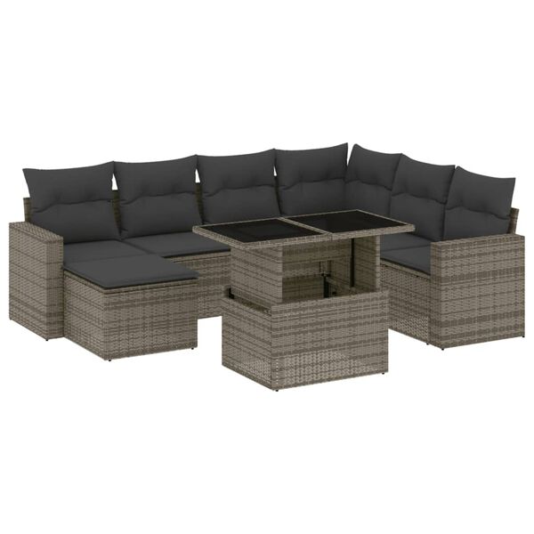 vidaXL 8 Piece Garden Sofa Set with Cushions Grey Poly Rattan