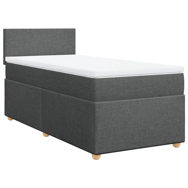 vidaXL Box Spring Bed with Mattress Dark Grey King Single Fabric