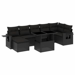 vidaXL 8 Piece Garden Sofa Set with Cushions Black Poly Rattan