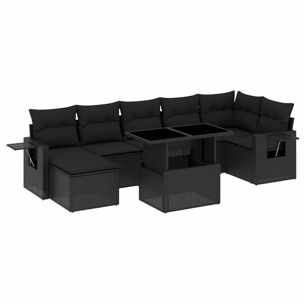 vidaXL 8 Piece Garden Sofa Set with Cushions Black Poly Rattan