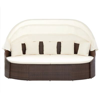 vidaXL Outdoor Lounge Bed with Canopy Poly Rattan Brown