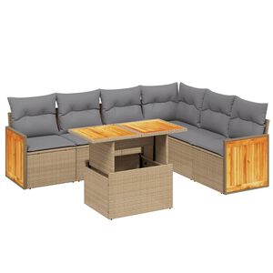 vidaXL 7 Piece Garden Sofa Set with Cushions Beige Poly Rattan