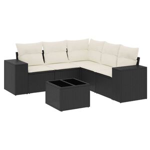 vidaXL 6 Piece Garden Sofa Set with Cushions Black Poly Rattan