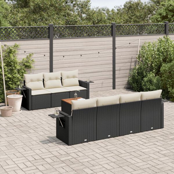 vidaXL 8 Piece Garden Sofa Set with Cushions Black Poly Rattan