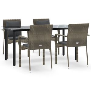 vidaXL 5 Piece Garden Dining Set with Cushions Black and Grey Poly Rattan