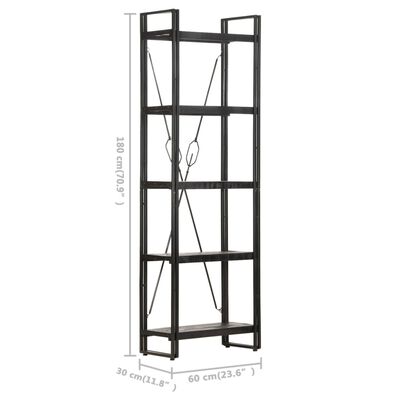 vidaXL 5-Tier Bookcase Black 60x30x180 cm Solid Mango Wood
