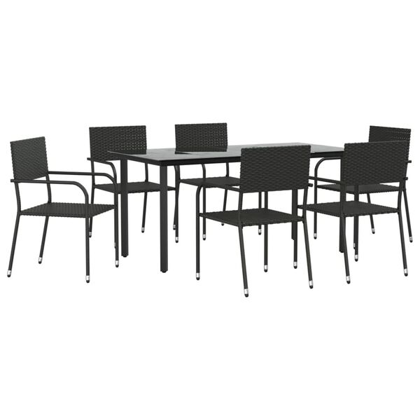 vidaXL 7 Piece Garden Dining Set Black Poly Rattan
