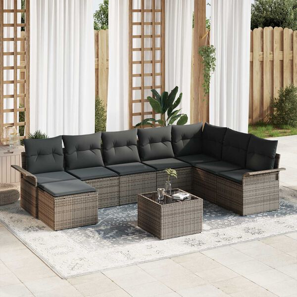 vidaXL Garden Sofa Set with Cushion 9 pcs Black Poly rattan