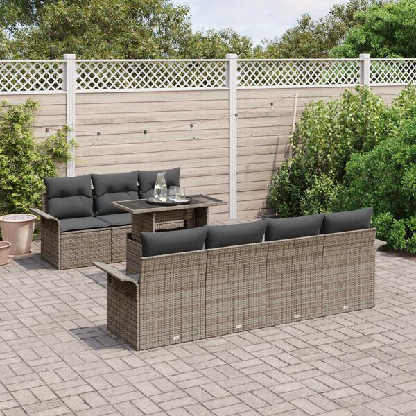 vidaXL Garden Sofa Set with Cushion 8 pcs Grey Poly Rattan