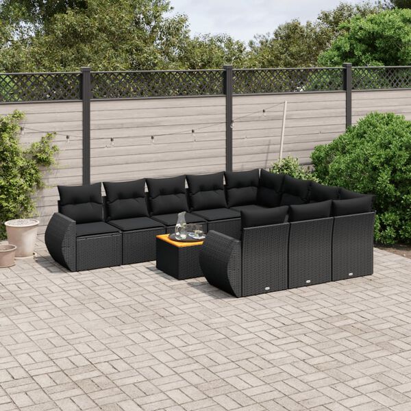 vidaXL 11 Piece Garden Sofa Set with Cushions Black Poly Rattan