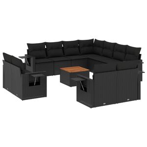 vidaXL 12 Piece Garden Sofa Set with Cushions Black Poly Rattan