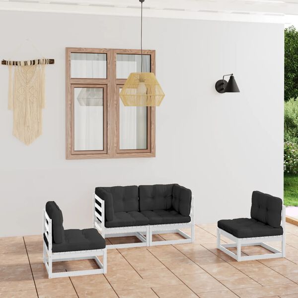 vidaXL 4 Piece Garden Lounge Set with Cushions Solid Pinewood
