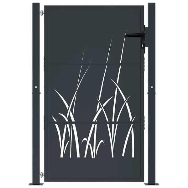 vidaXL Garden Gate Anthracite 100x150 cm Steel Grass Design