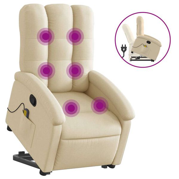 vidaXL Stand up Massage Recliner Chair Cream Fabric