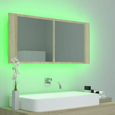 vidaXL LED Bathroom Mirror Cabinet Sonoma Oak 100x12x45 cm