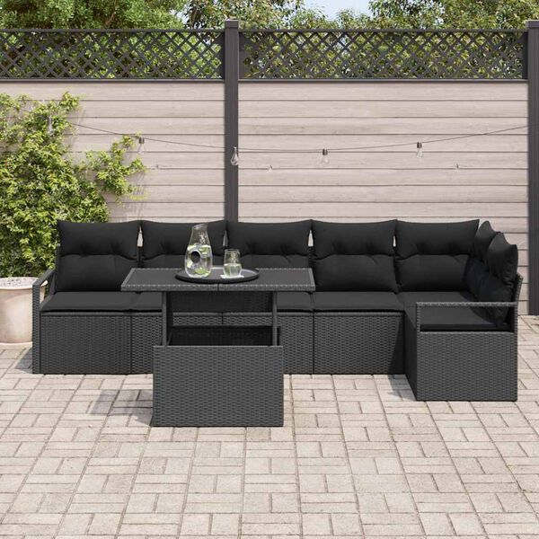 vidaXL Garden Sofa Set with Cushion 7 pcs Black Poly rattan