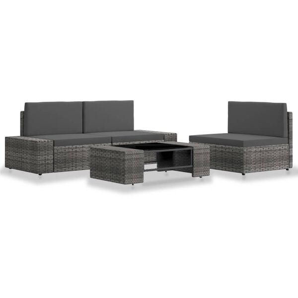 vidaXL 4 Piece Garden Lounge Set Poly Rattan Grey