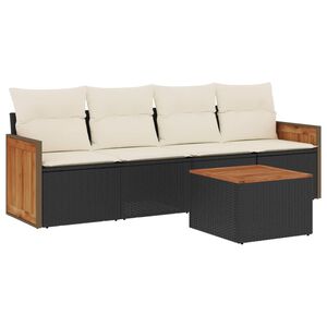 vidaXL 5 Piece Garden Sofa Set with Cushions Black Poly Rattan