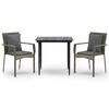 vidaXL 3 Piece Garden Dining Set with Cushions Black&Grey Poly Rattan