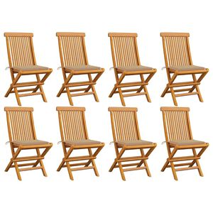 vidaXL Folding Chairs with Beige Cushions 8 pcs Solid Teak Wood