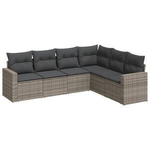 vidaXL 6 Piece Garden Sofa Set with Cushions Grey Poly Rattan