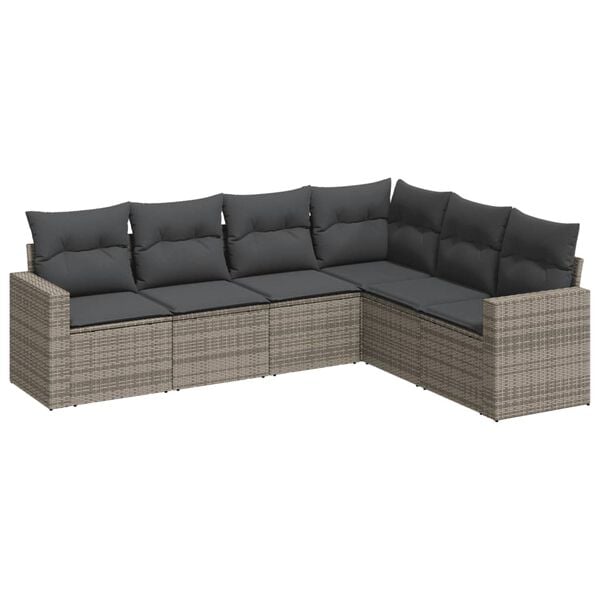 vidaXL 6 Piece Garden Sofa Set with Cushions Grey Poly Rattan