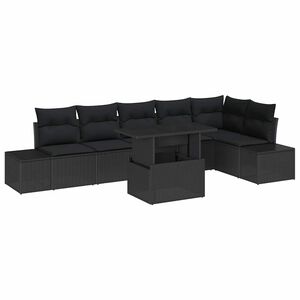 vidaXL Garden Sofa Set 7 pcs Black Poly Rattan