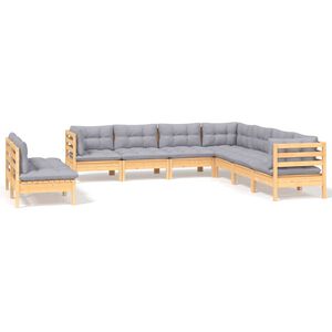 vidaXL 9 Piece Garden Lounge Set with Grey Cushions Solid Pinewood