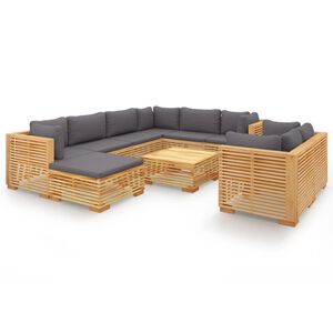 vidaXL 10 Piece Garden Lounge Set with Cushions Solid Teak Wood