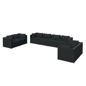 vidaXL 8 Piece Garden Lounge Set with Cushions Poly Rattan Black