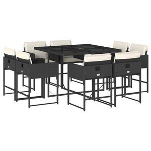 vidaXL 9 Piece Garden Dining Set with Cushions Black Poly Rattan