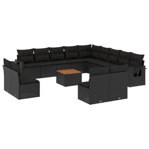 vidaXL 14 Piece Garden Sofa Set with Cushions Black Poly Rattan