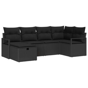 vidaXL Garden Sofa Set with Cushion 6 pcs Black Poly Rattan