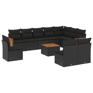 vidaXL 11 Piece Garden Sofa Set with Cushions Black Poly Rattan