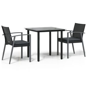 vidaXL 3 Piece Garden Dining Set with Cushions Poly Rattan and Steel