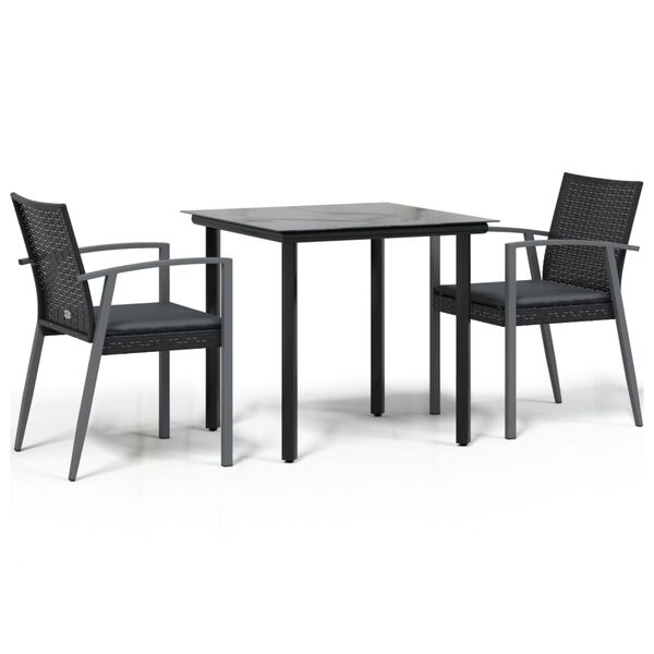 vidaXL 3 Piece Garden Dining Set with Cushions Poly Rattan and Steel