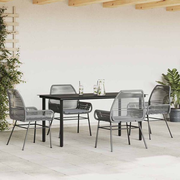 vidaXL 5 Piece Garden Dining Set with Cushions Grey Poly Rattan Glass