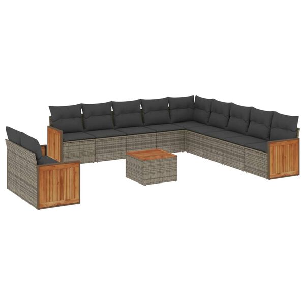 vidaXL 12 Piece Garden Sofa Set with Cushions Grey Poly Rattan