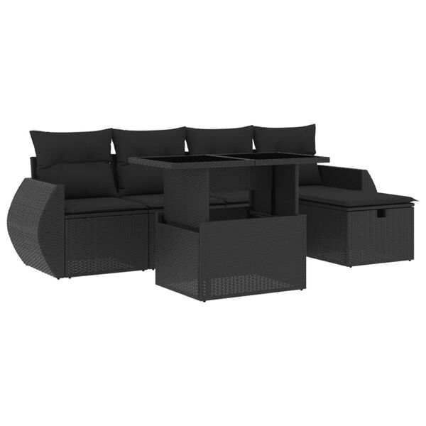 vidaXL 6 Piece Garden Sofa Set with Cushions Black Poly Rattan