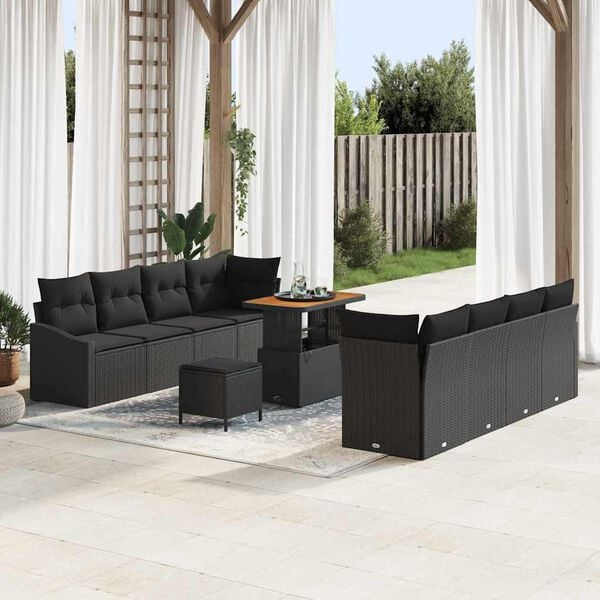 vidaXL Garden Sofa Set with Cushion 11 pcs Black Poly rattan